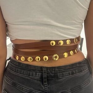 Gold Studded Leather Belt